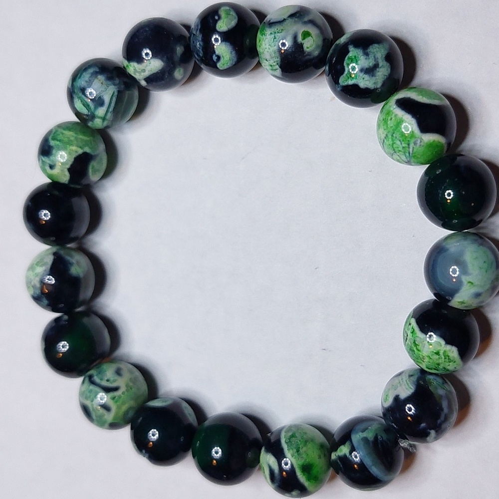 Green Dream Fire Dragon Vein Agate stone 10mm beaded bracelet #3